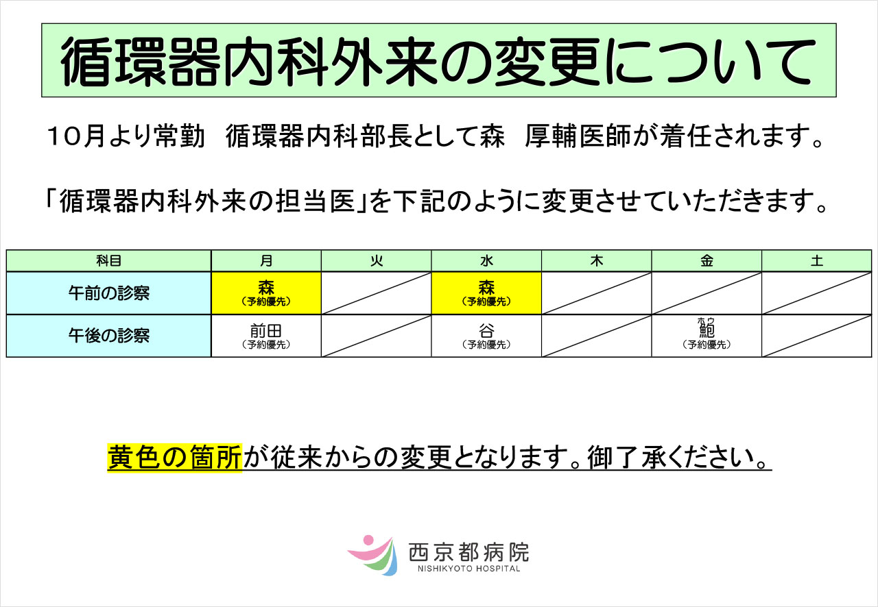循環器内科外来の変更について（2025年10月～）